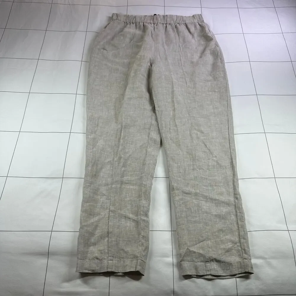 Quince Pants Womens Medium Flax Cream 100% European Linen Tapered Ankle Relaxed - Picture 2 of 12